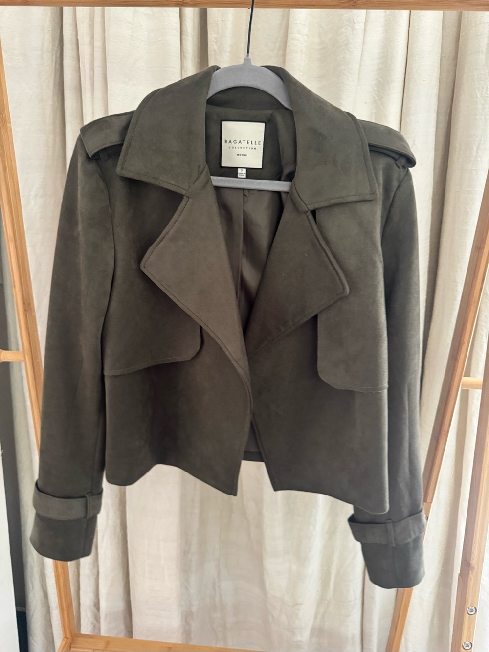 bagatelle Olive Suede Cropped Trench Jacket